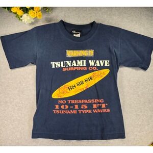 No Boundaries Y2K Kids Blue Tsunami Wave Surfing Graphic T-Shirt Youth M Skater